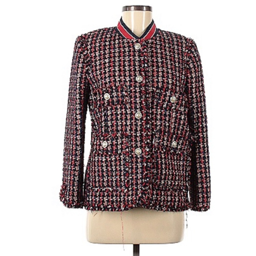 Zara red and navy tweed jacket medium M